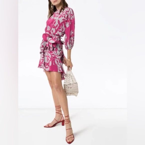 Johanna Ortiz Lady Marmalade 100% Silk Floral Mini Dress w/Sash & Flower Size 6 - Picture 6 of 16